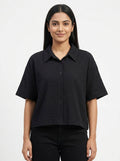 Black Textured Relaxed Fit Casual Shirt
