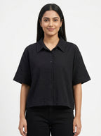 Black Textured Relaxed Fit Casual Shirt