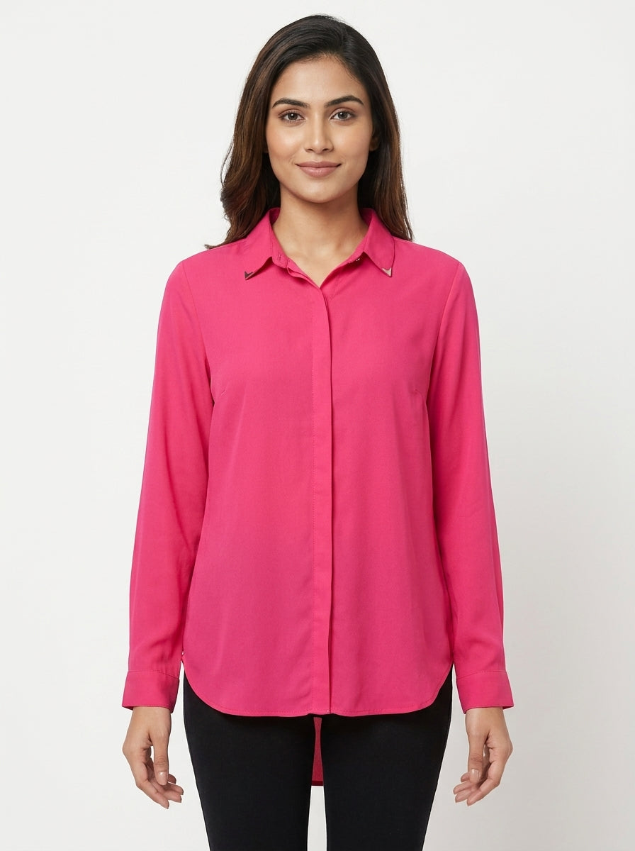 Pink Solid Regular Fit Casual Shirt