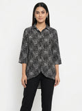 Women's Black Abstract Print Casual Top