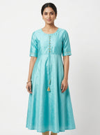 Women's Turquoise Printed Flared Kurti