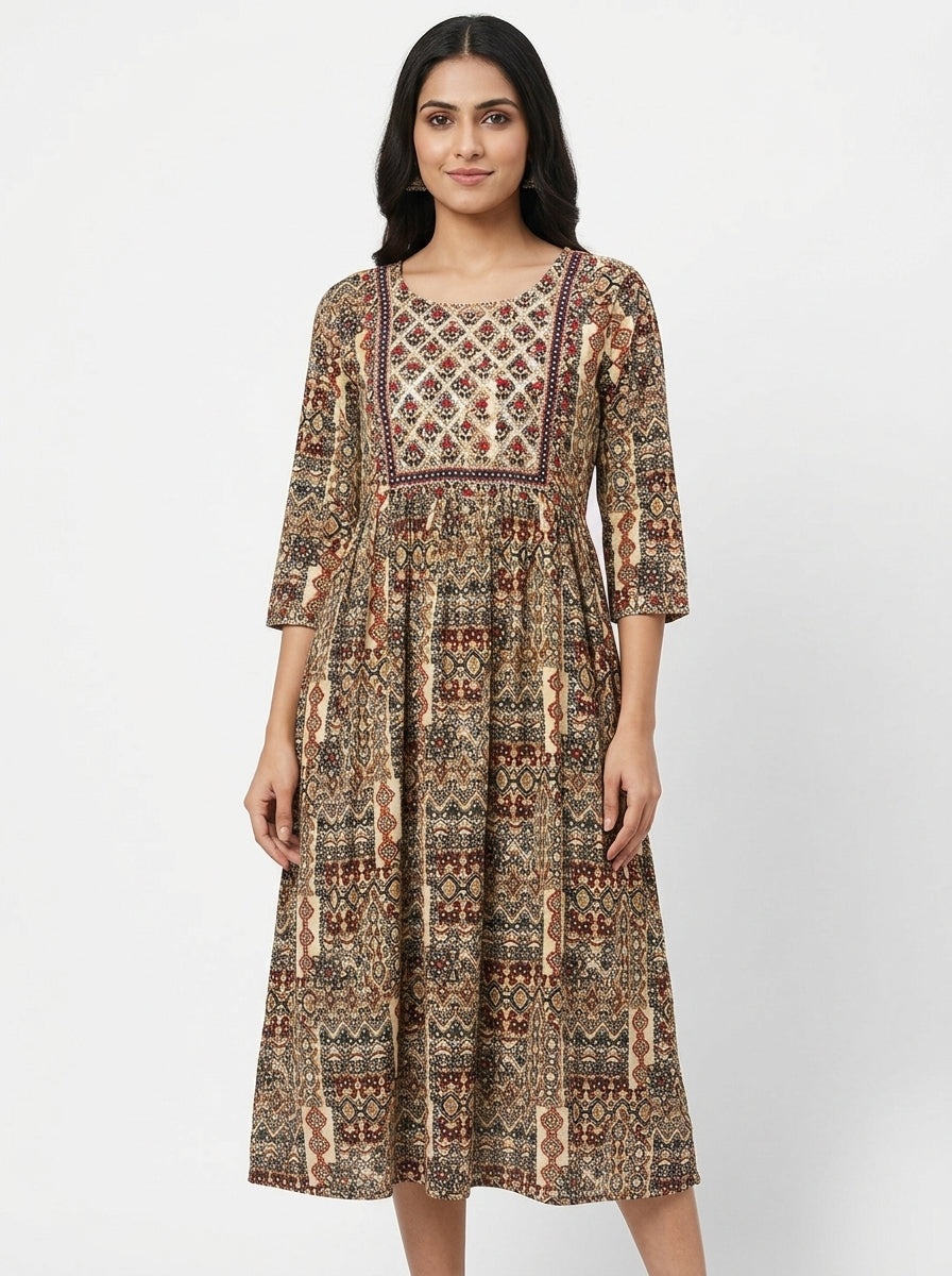 Multi-Color Printed Flared Casual Dress