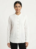 White Self-Design Regular Fit Casual Shirt