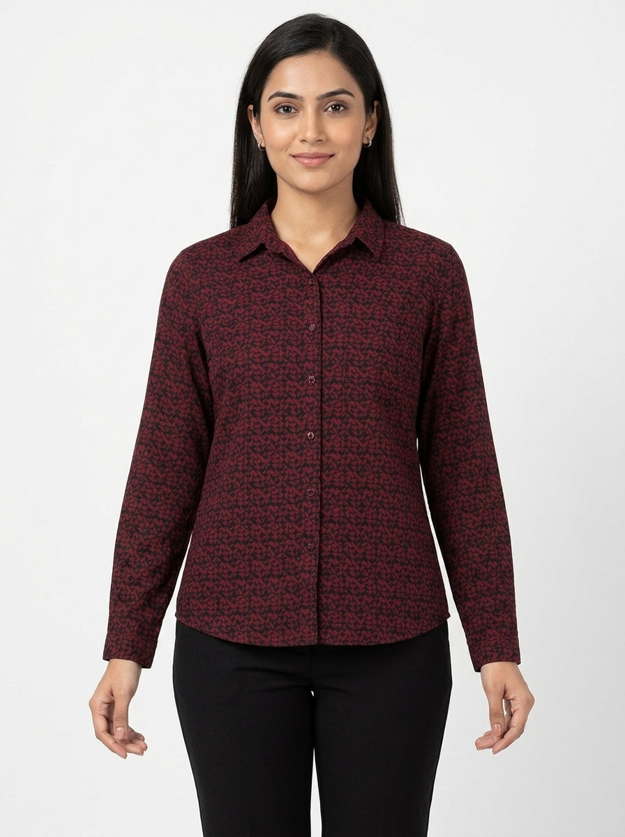 Wine Abstract Print Casual Shirt