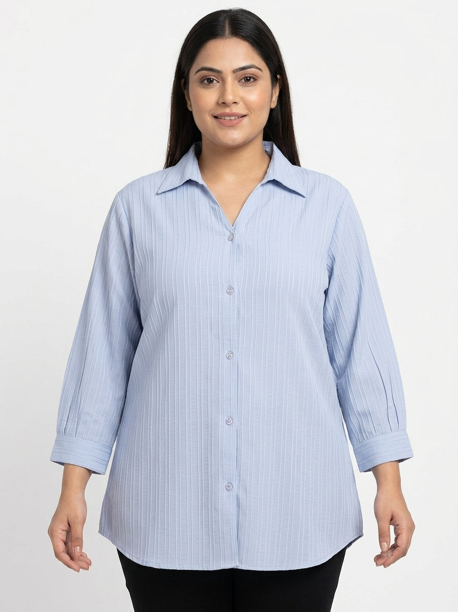 Light Blue Self-Design Casual Shirt