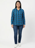 Blue & Black Checkered Regular Fit Casual Shirt