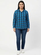 Blue & Black Checkered Regular Fit Casual Shirt