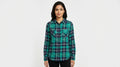 Green and Navy Plaid Casual Button-Up Shirt