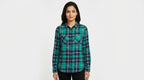 Green and Navy Plaid Casual Button-Up Shirt