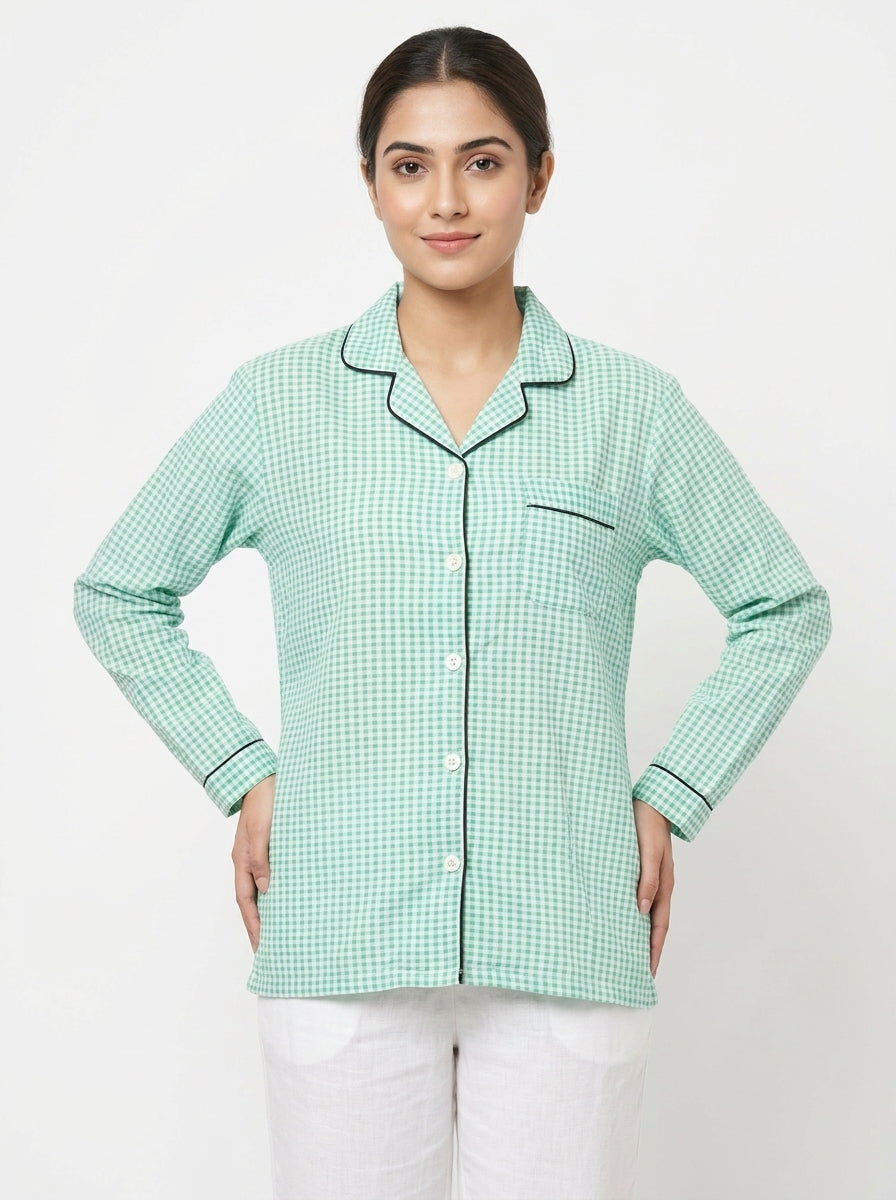Mint Green Checkered Full Sleeve Casual Shirt