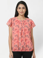 Women's Peach Printed Butterfly Relaxed Fit Top