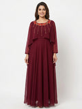 Women's Wine Embellished Maxi Dress