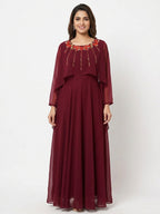 Women's Wine Embellished Maxi Dress
