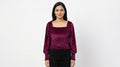 Women's Wine Velvet Smocked Square Neck Top