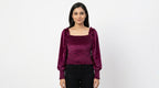 Women's Wine Velvet Smocked Square Neck Top