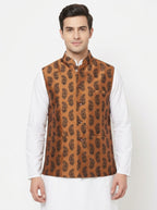 Men's Camel Paisley Printed Nehru Jacket