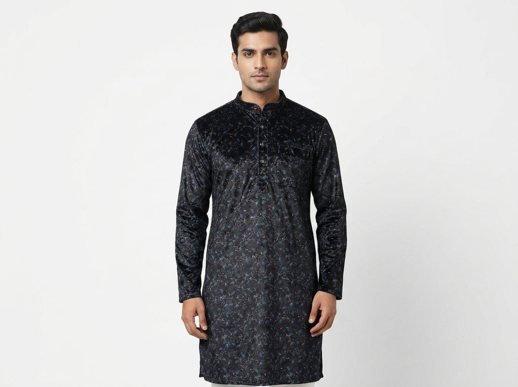 Black Floral Printed Long Sleeve Kurti