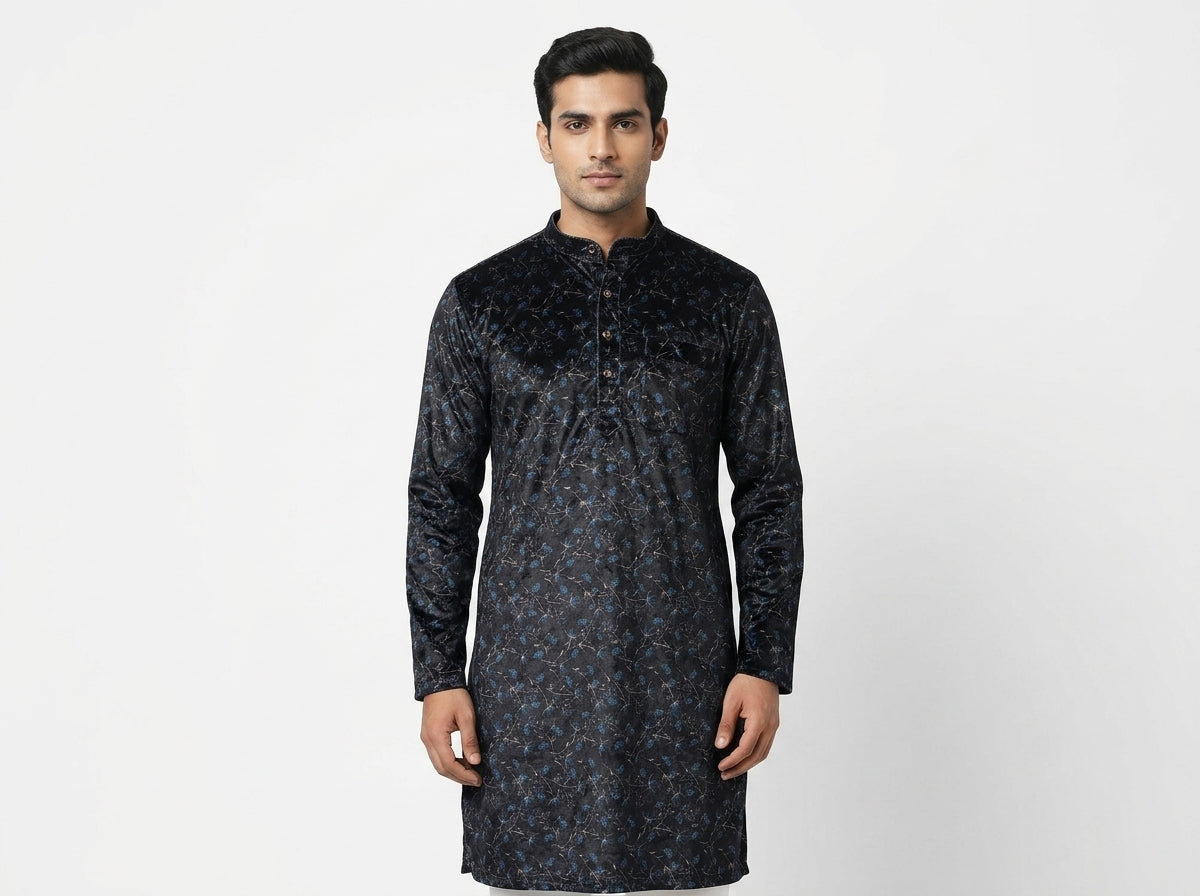 Black Floral Printed Long Sleeve Kurti