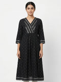 Women's Black Viscose Ethnic Printed Flared Kurti