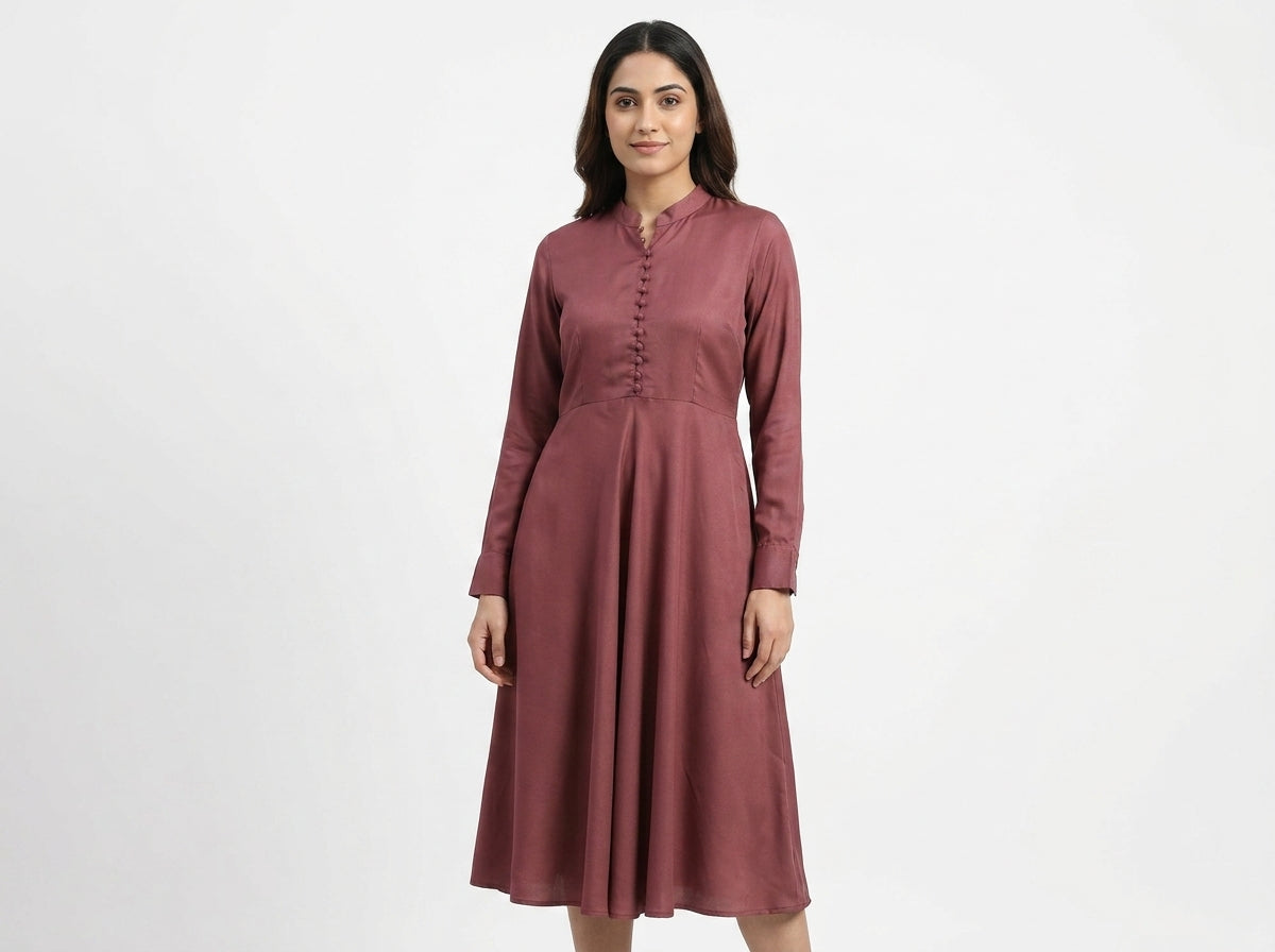 Mauve Solid Flared Dress