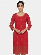 Red Ethnic Print Kurti