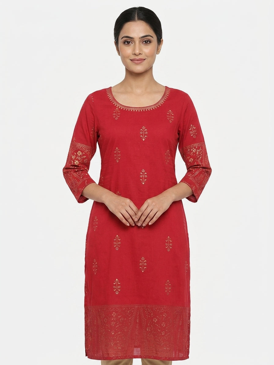 Red Ethnic Print Kurti