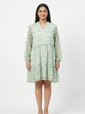 Light Green Floral Printed Relaxed Fit Tiered Dress