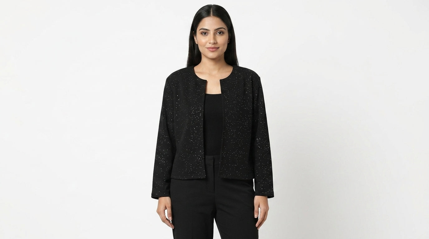 Black Embellished Regular Fit Jacket