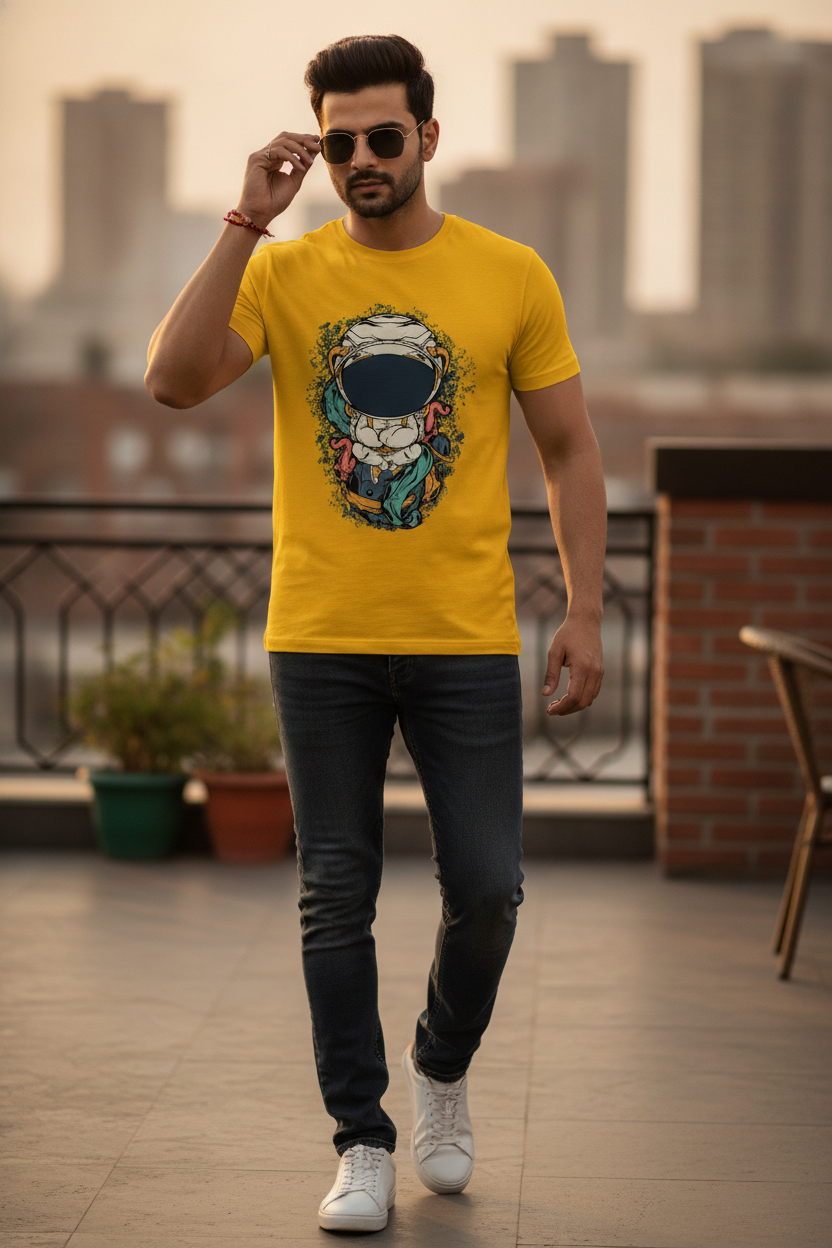 Astronaut Graphic Printed Yellow Tshirt