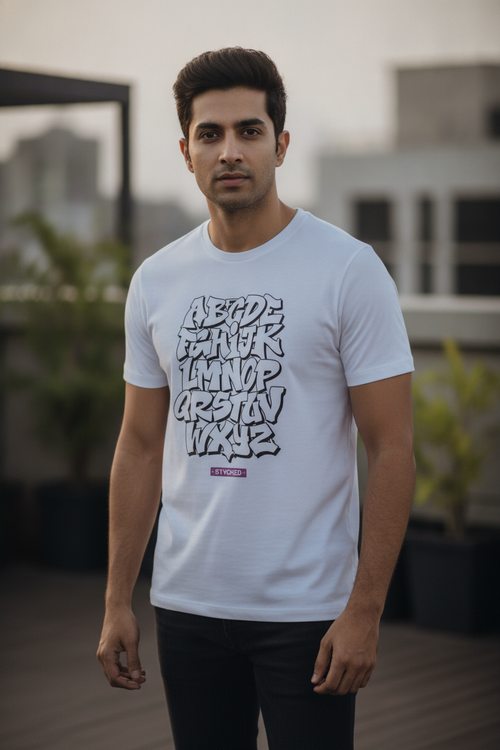 A to Z Graphic Printed White Tshirt