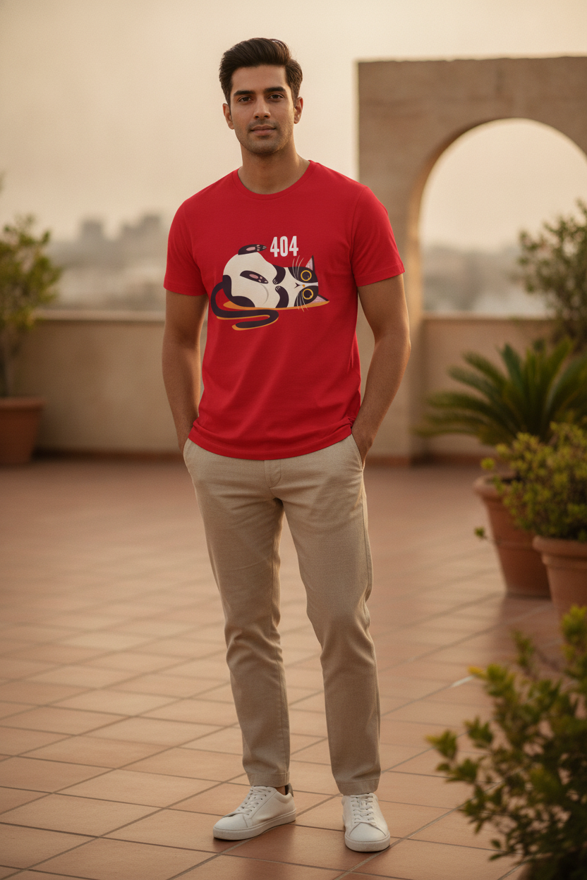 404 Cat : Graphic Printed Red Tshirt