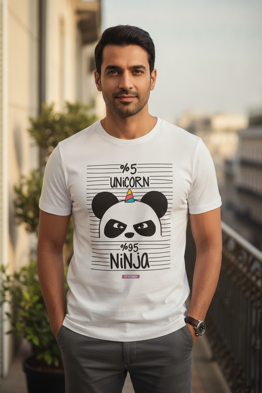 5% Unicorn 95% Ninja - Cool Graphic T-Shirt White