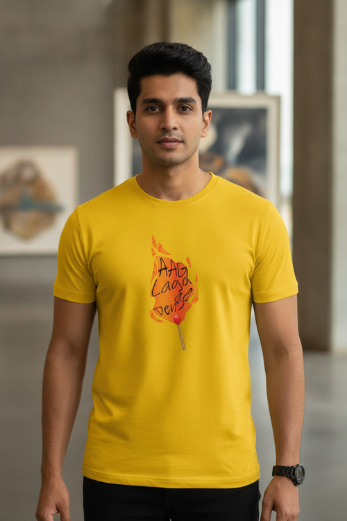 Aag Laga Denge Graphic Printed Yellow Tshirt