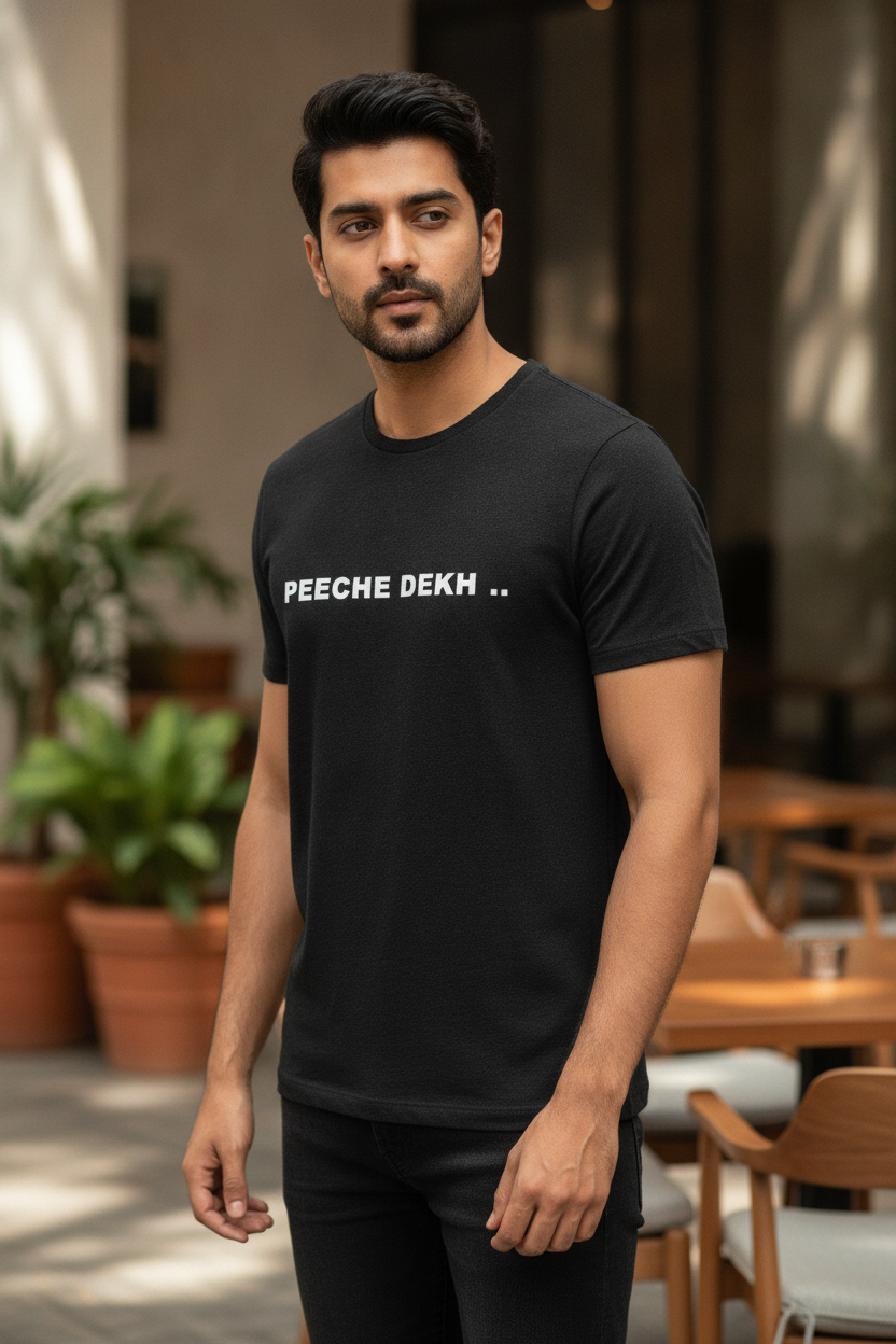 Aagey Peeche Black Tshirt (Front and Back Print)