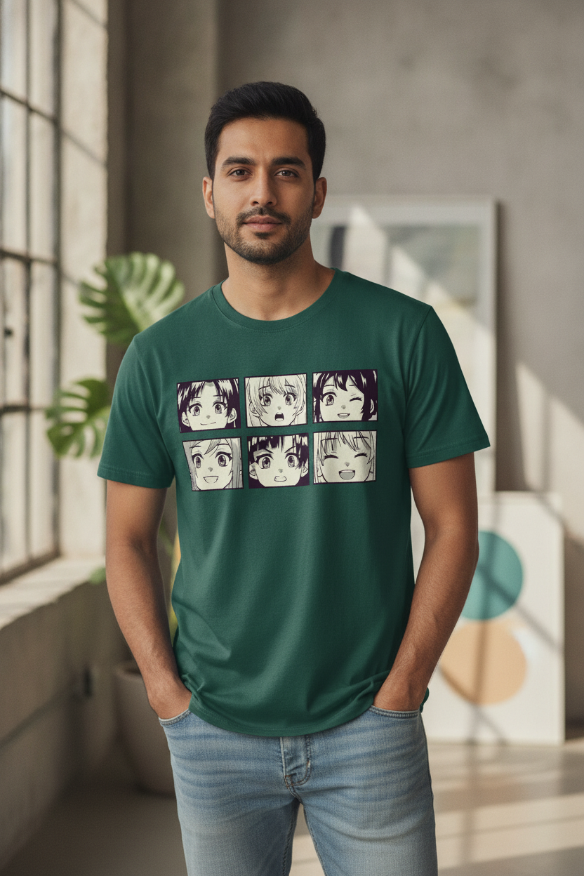 Anime Faces Green Tee