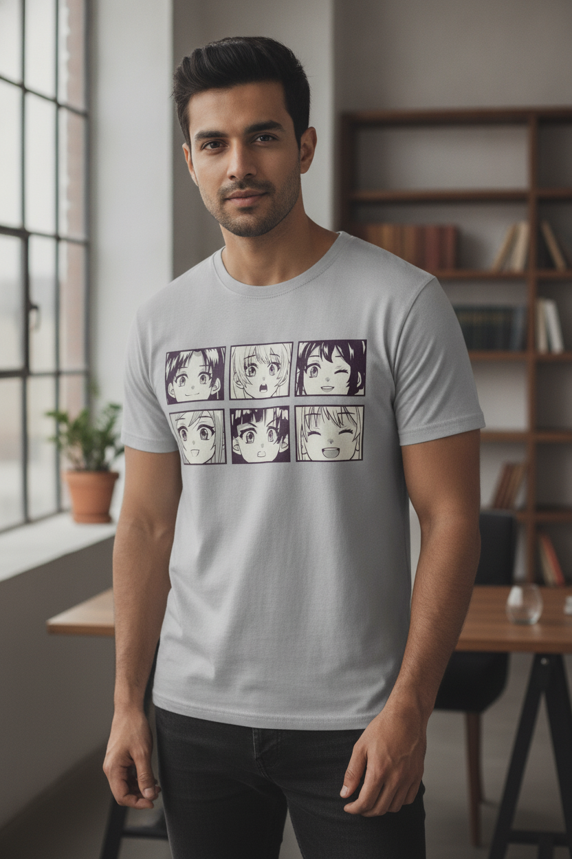 Anime Faces Grey Tee