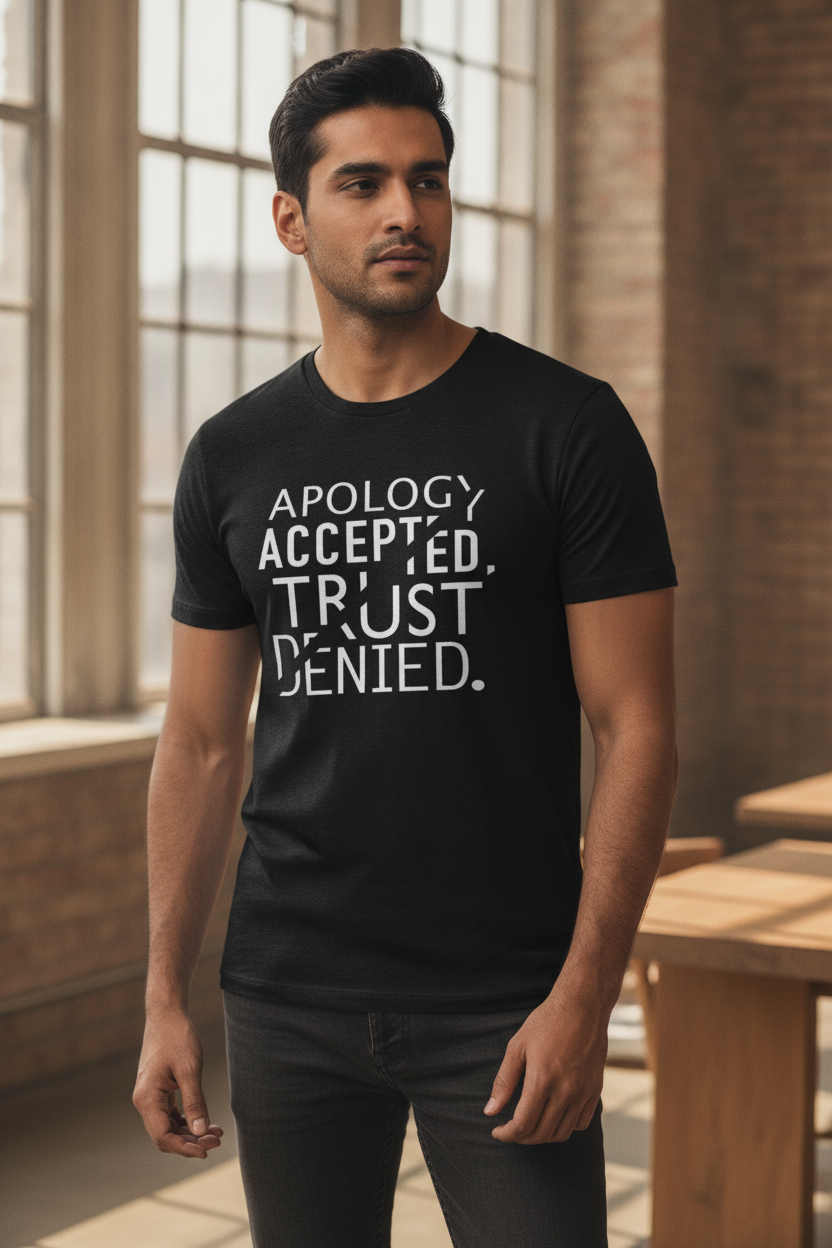 Apology Accepted Trust Denied Black Tshirt