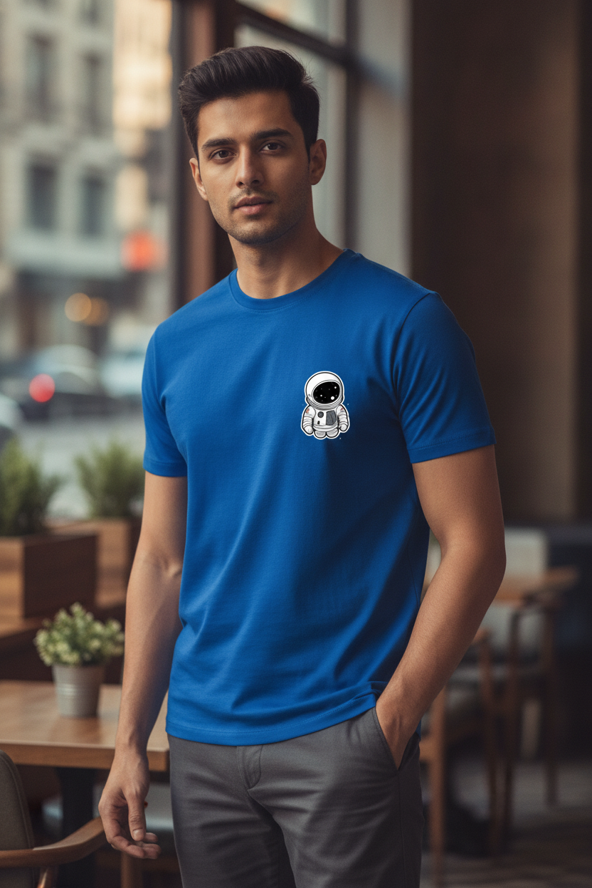 Astronaut Pocket Printed Graphic Blue Tshirt
