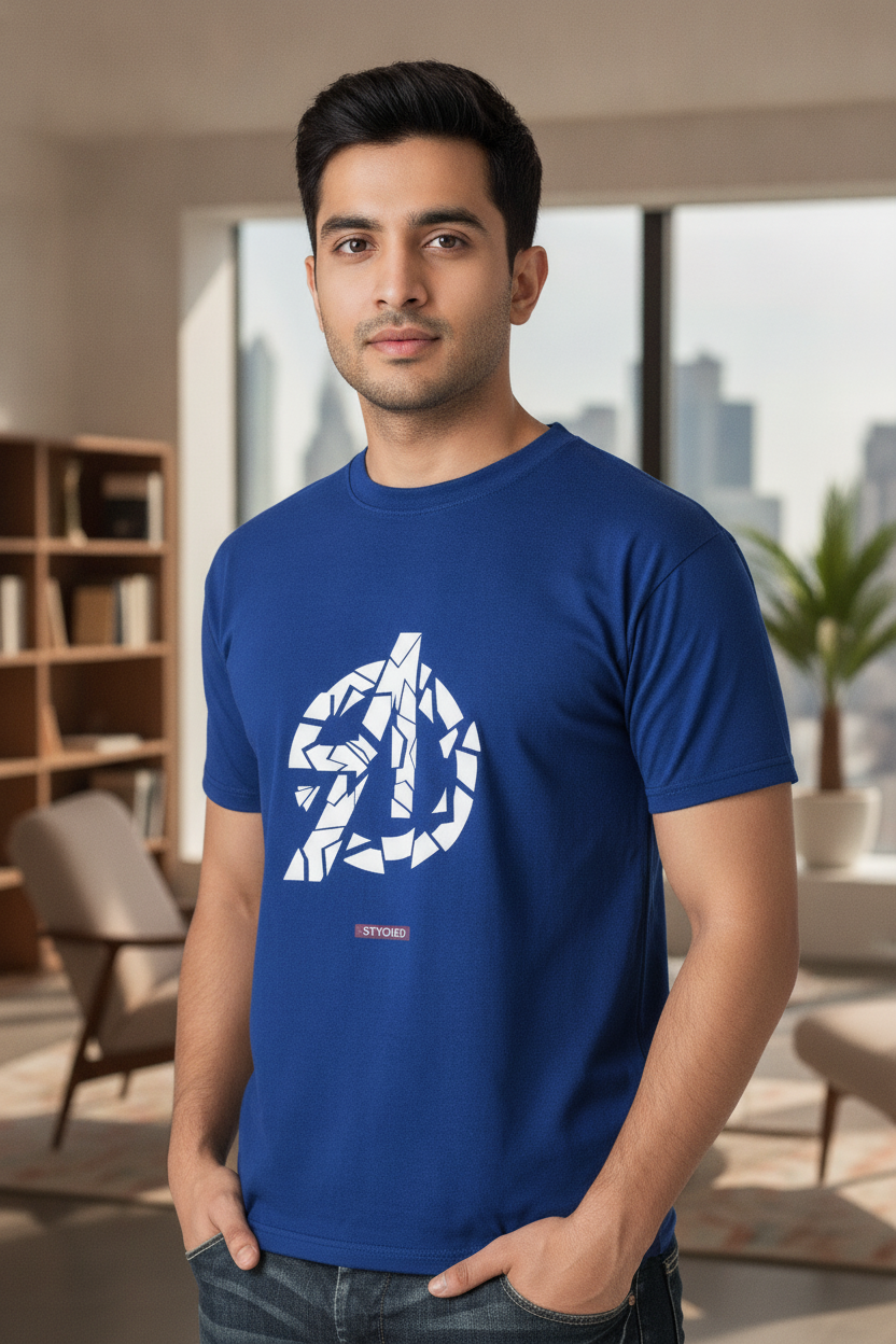 Avengers Endgame - Broken Avengers Logo Blue T-Shirt