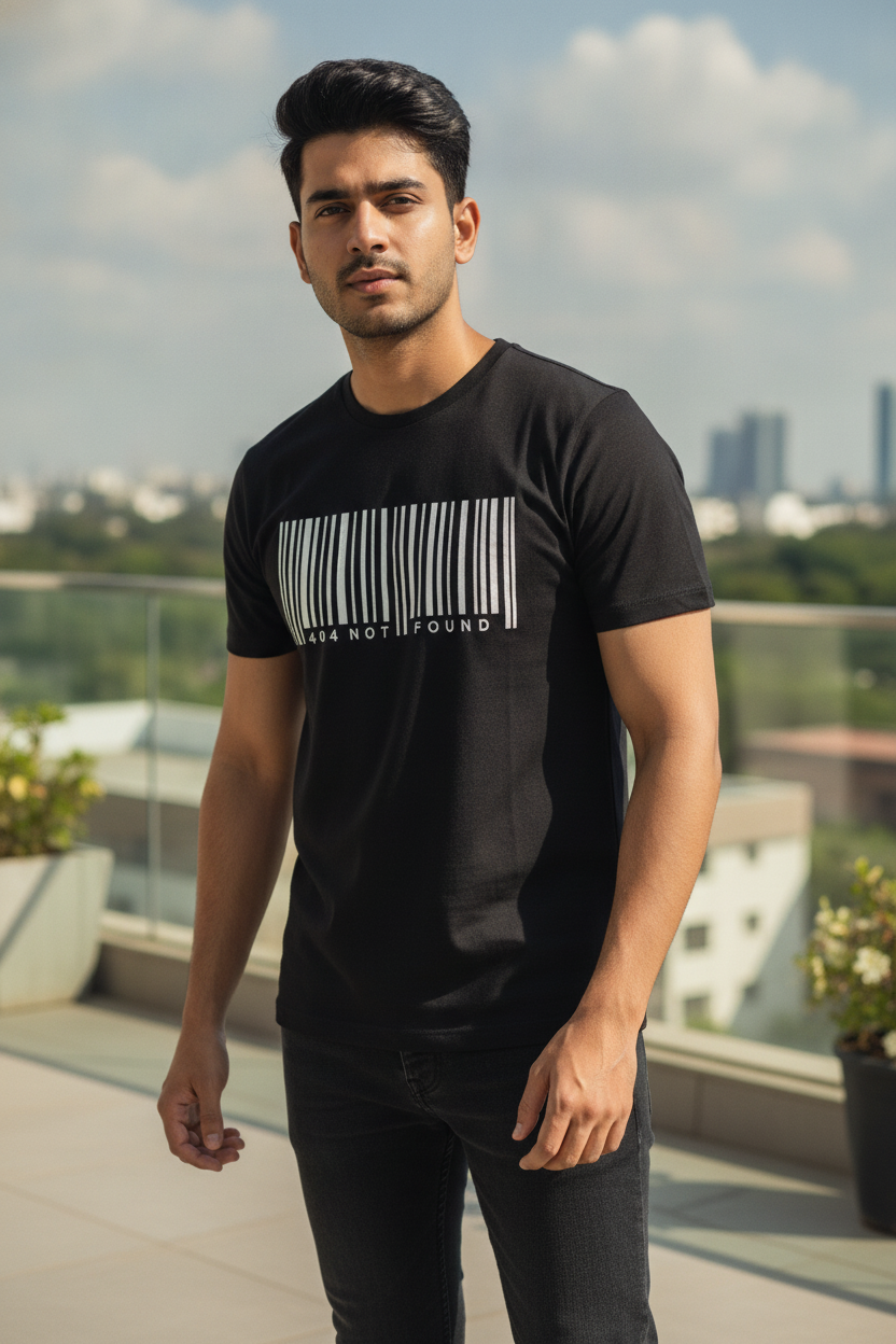 Barcode Graphic Printed Black Tshirt