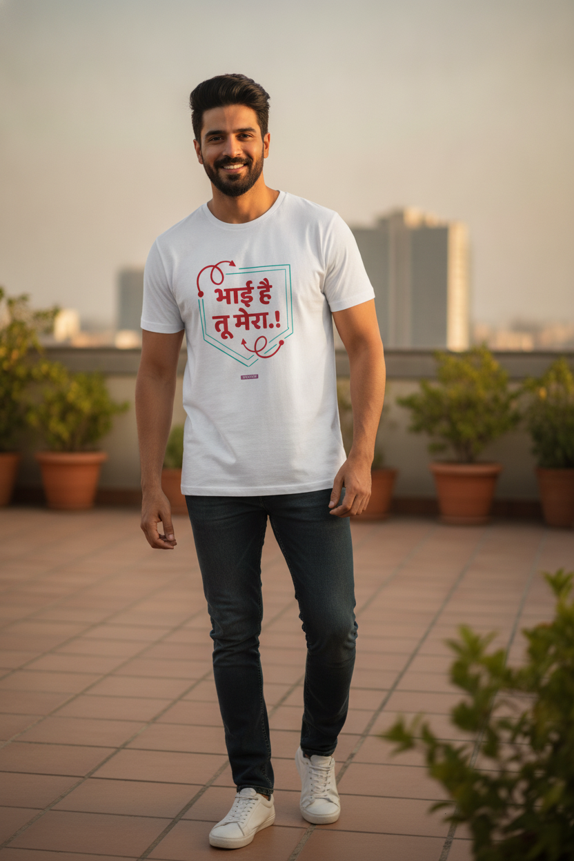 Bhai Hai tu Mera - Quirky Hindi Dialogue Graphic Printed Tee