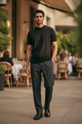 Black Knitted Close Neck T Shirt