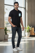 Black Premium Polo T-Shirt with Memphis Flow Style Pocket Print