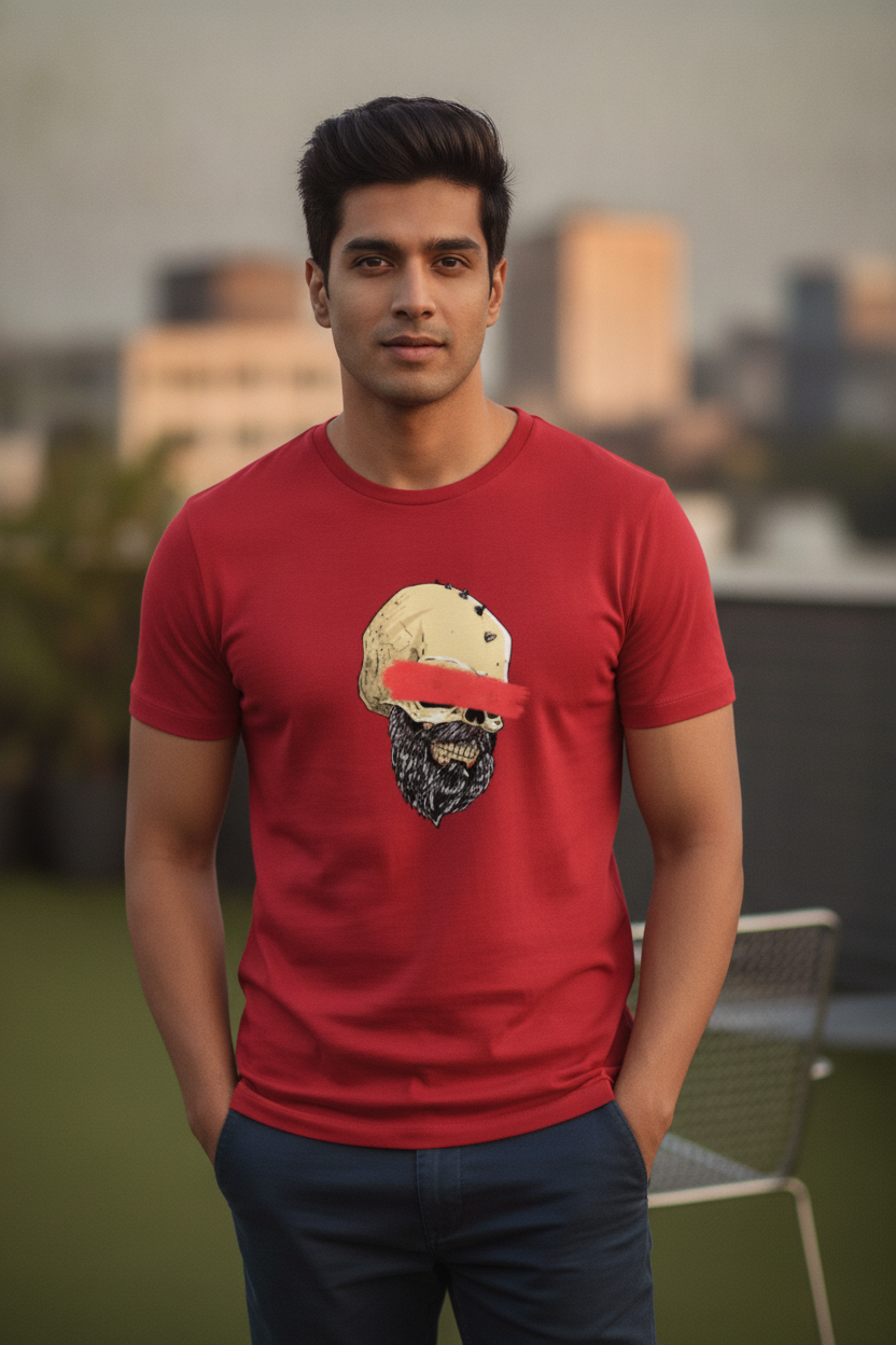 Blind Skull Graphic Printed Red Tshirt