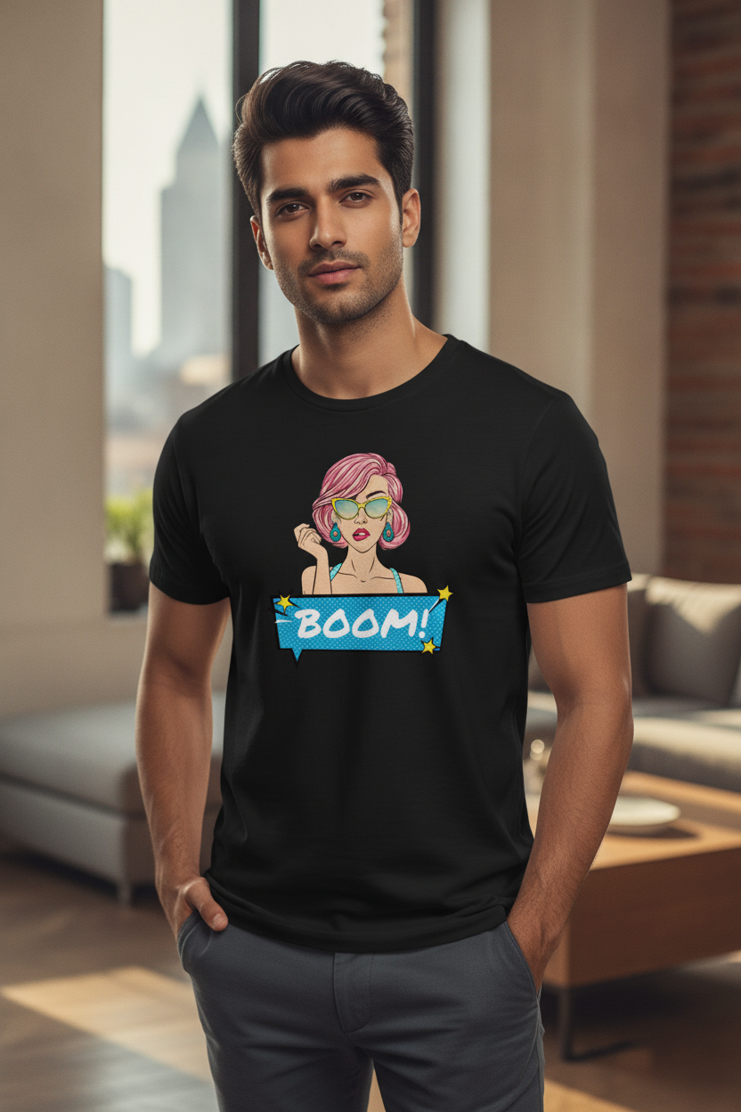 Boom Graphic Printed Black Tshirt