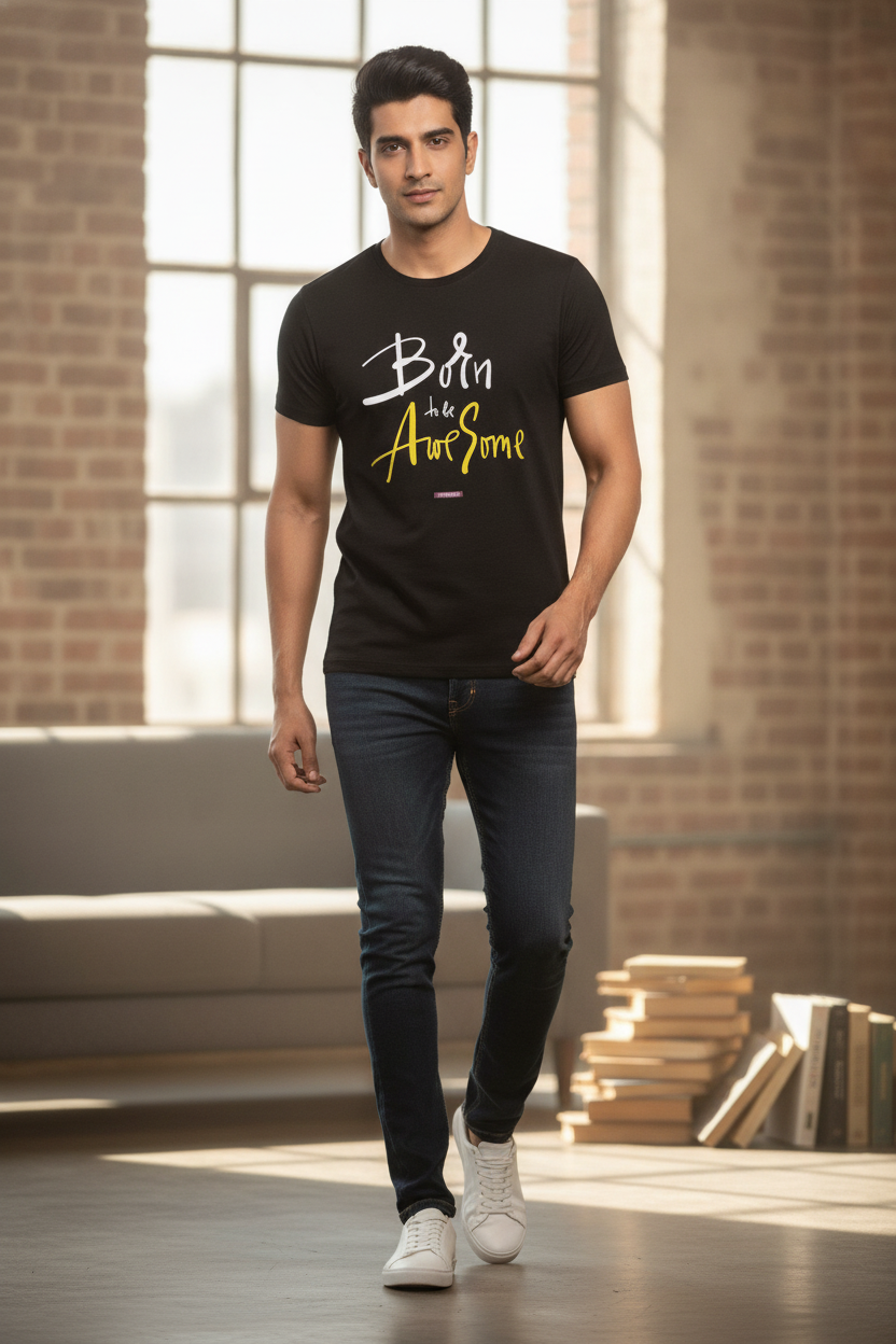 Born to be Awesome - Quirky Graphic T-Shirt Black Color