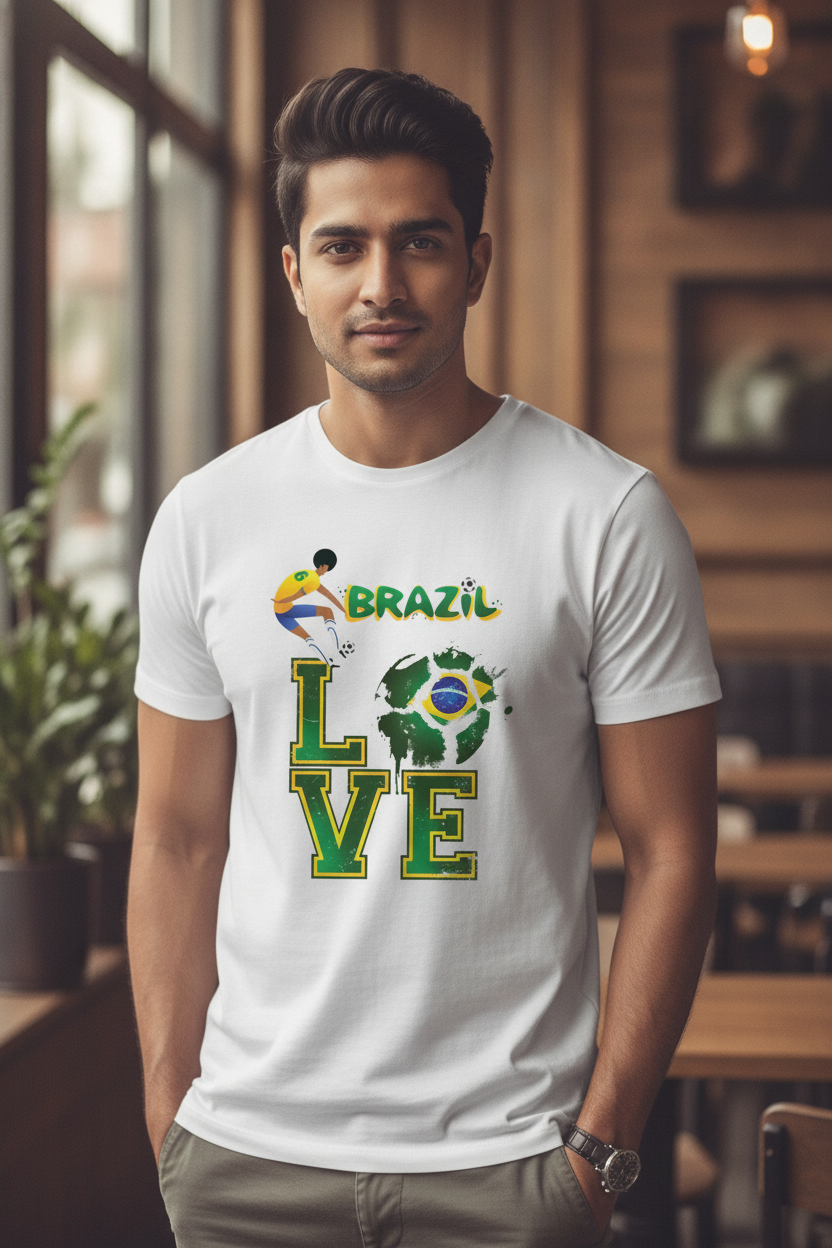 Brazilian Football Team Fan Tee- Casual Round neck printed
