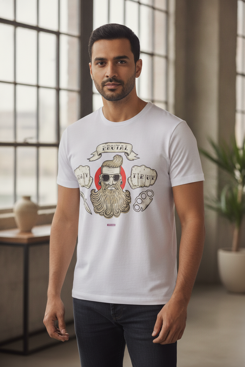 Brutal - Stay True Gangsta Tee White Casual Round Neck