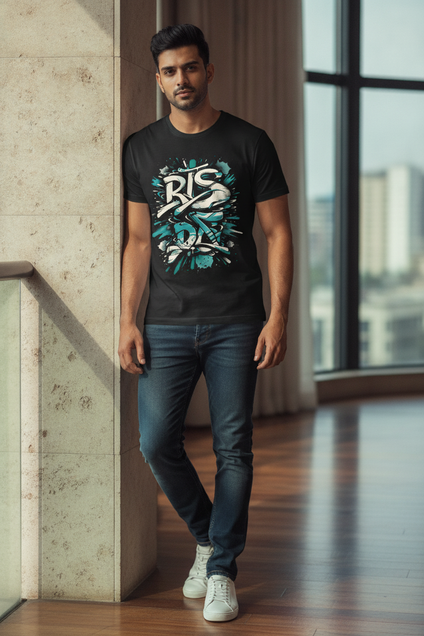 BTS Graphic Printed Black Tshirt