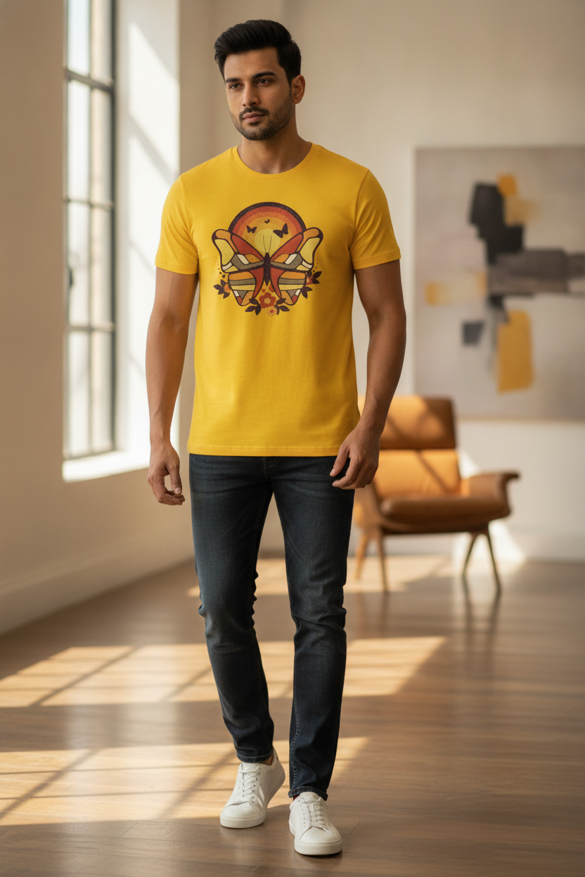 Butterfly Graphic Printed Yellow Tshirt